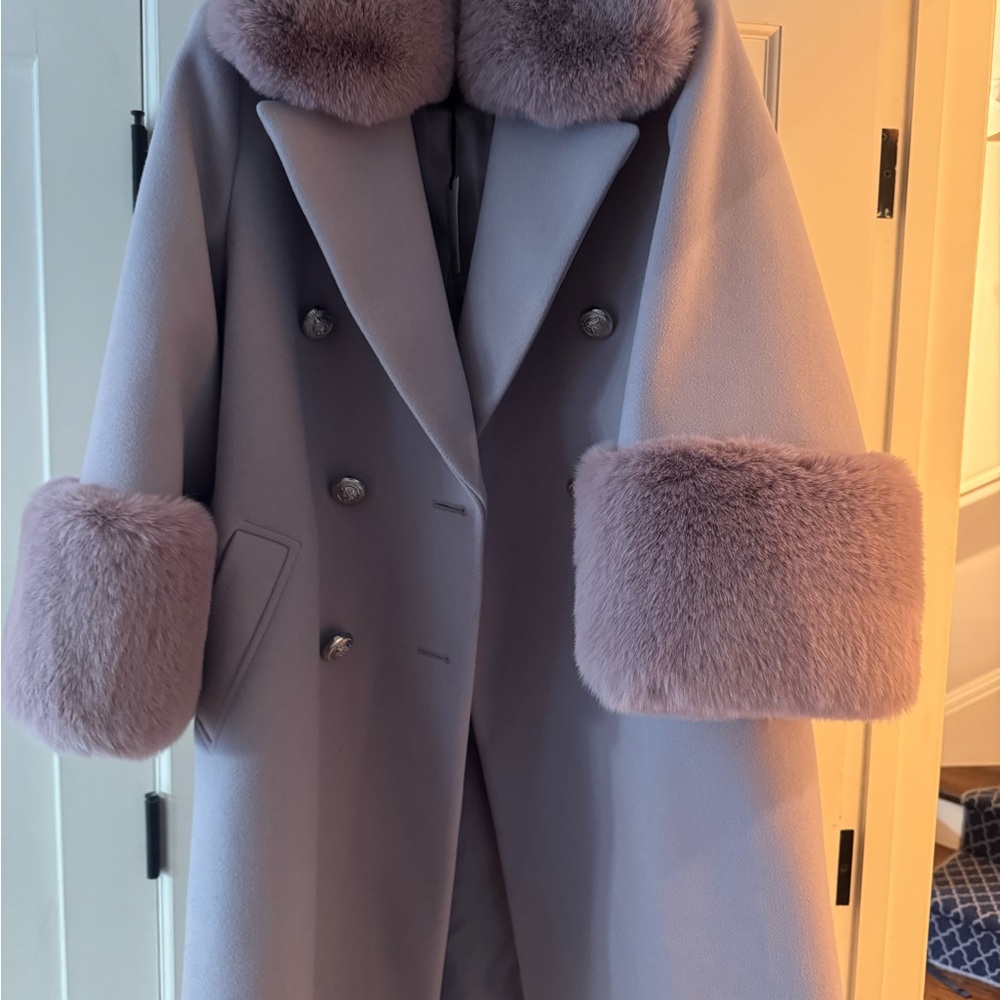 River Island Lavender Teddy Coat with Fur Trim